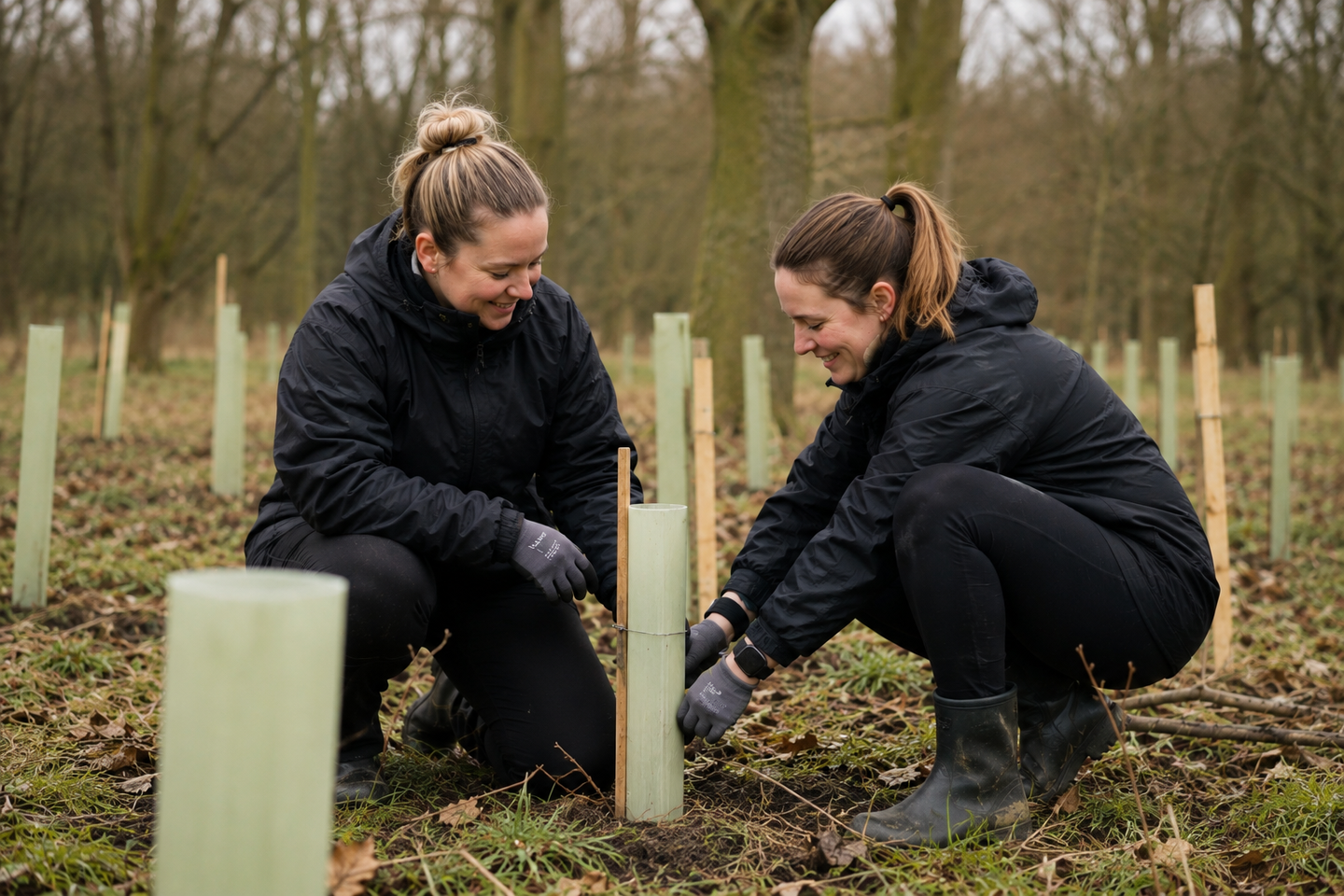 two women planting a tree