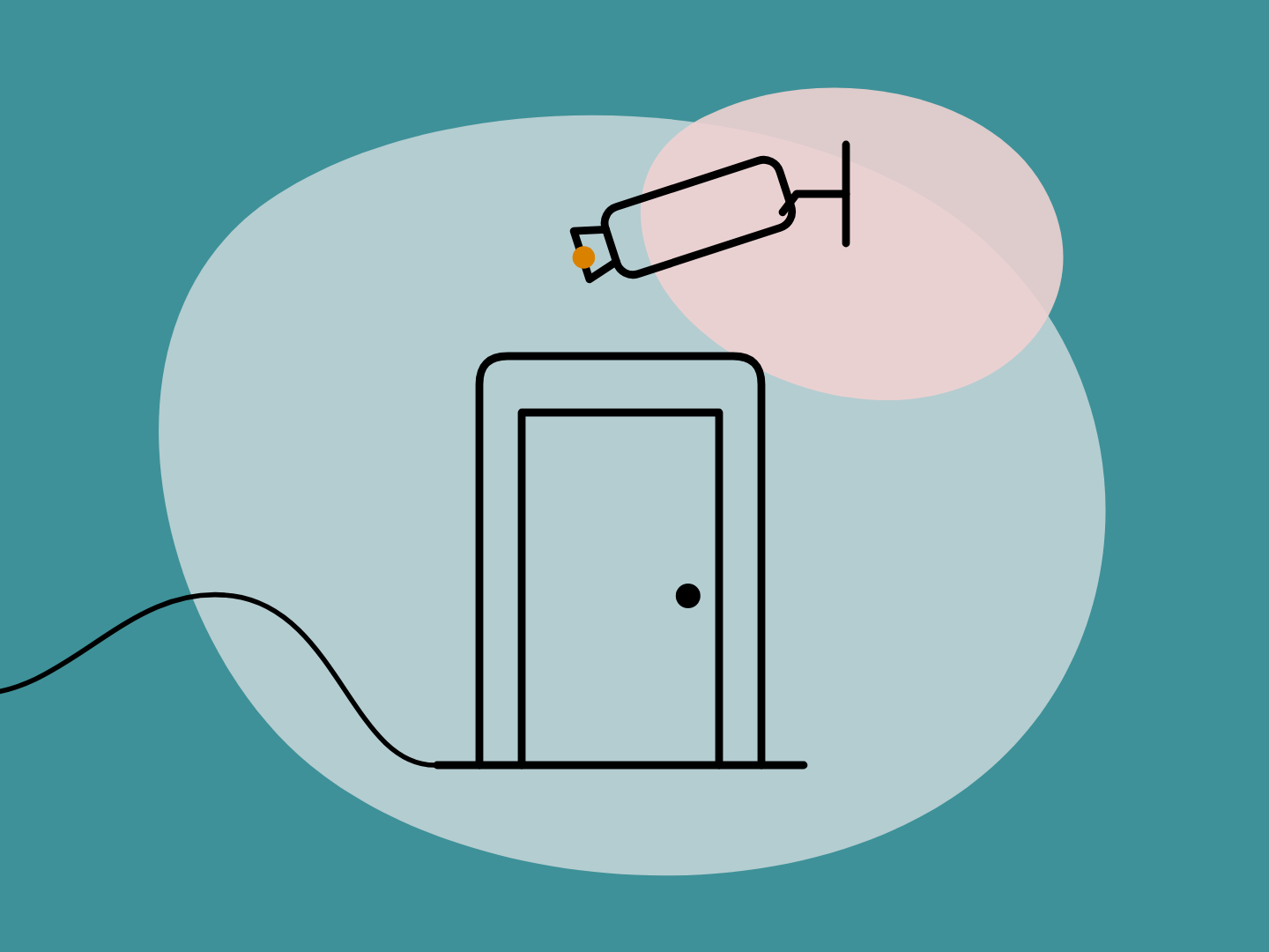 Illustration of an office door with a security camera mounted above it